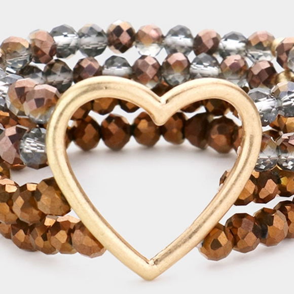 Bronze Beads Stretch MultiLayered Heart Gold Bracelet Fashion Statement Jewelry - Picture 2 of 2